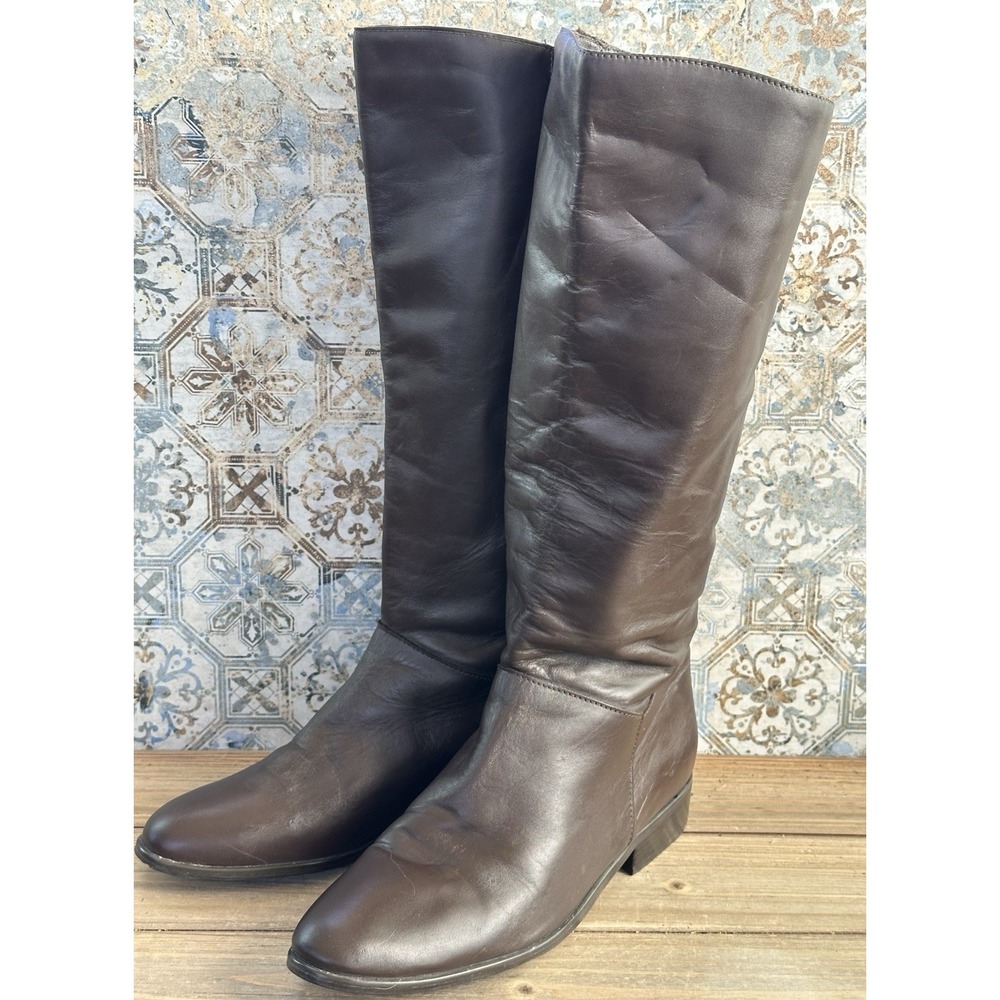 VTG JCPenney Leather Tall Boots Brown Flat City Women's Sz 9 M
